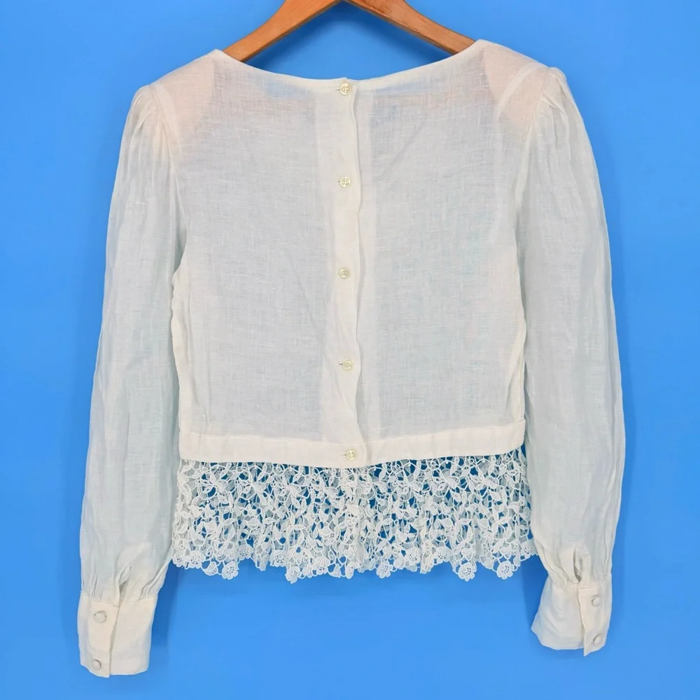Vintage Cloak of Many Colors White Linen Lace Blouse Cottagecore Victorian Top 4 - Picture 3 of 13